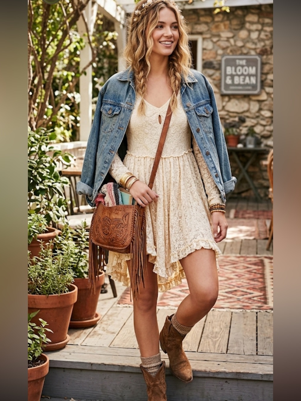 Free People | Intimately Ivory Lace Long Sleeve Mini Dress - S - Picture 1 of 5